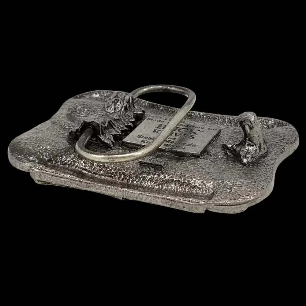 Buck Four Generations Knife Makers Silver Tone Pewter Vintage Belt Buckle‎